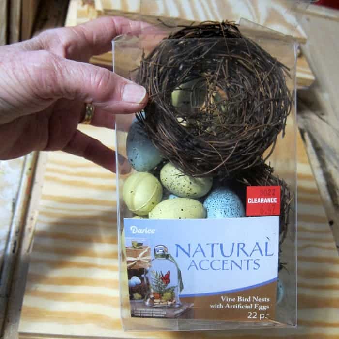 faux bird eggs and nest from craft store
