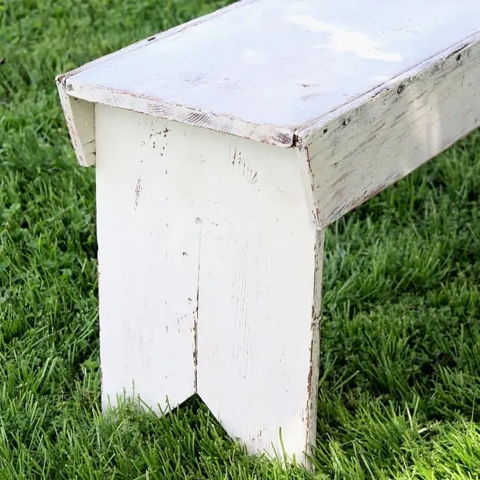 rustic bench painted white and distressed (10)
