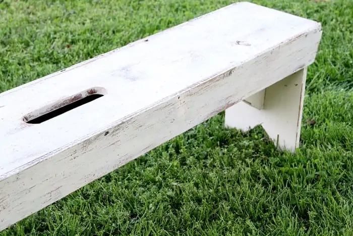 rustic bench painted white and distressed (4)