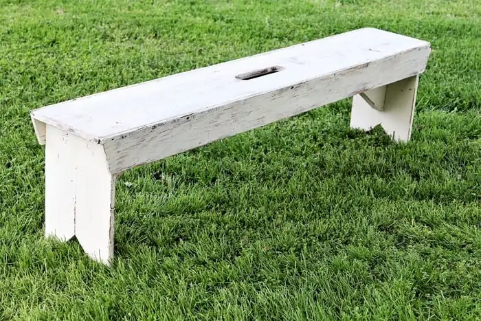 rustic bench painted white and distressed (8)