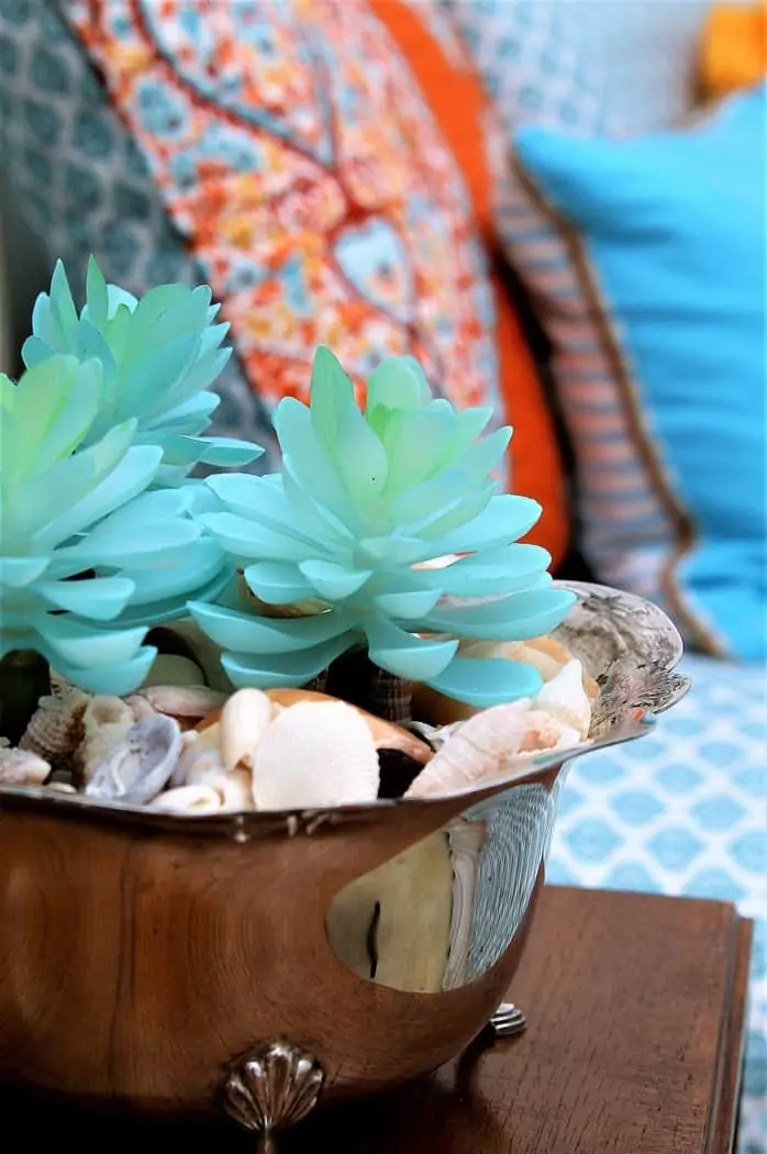 Silver Plate Succulent Planter Idea With Seashells - Petticoat