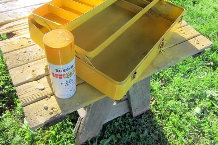 Rust-Oleum yellow gloss spray paint for jewelry box repurpose project