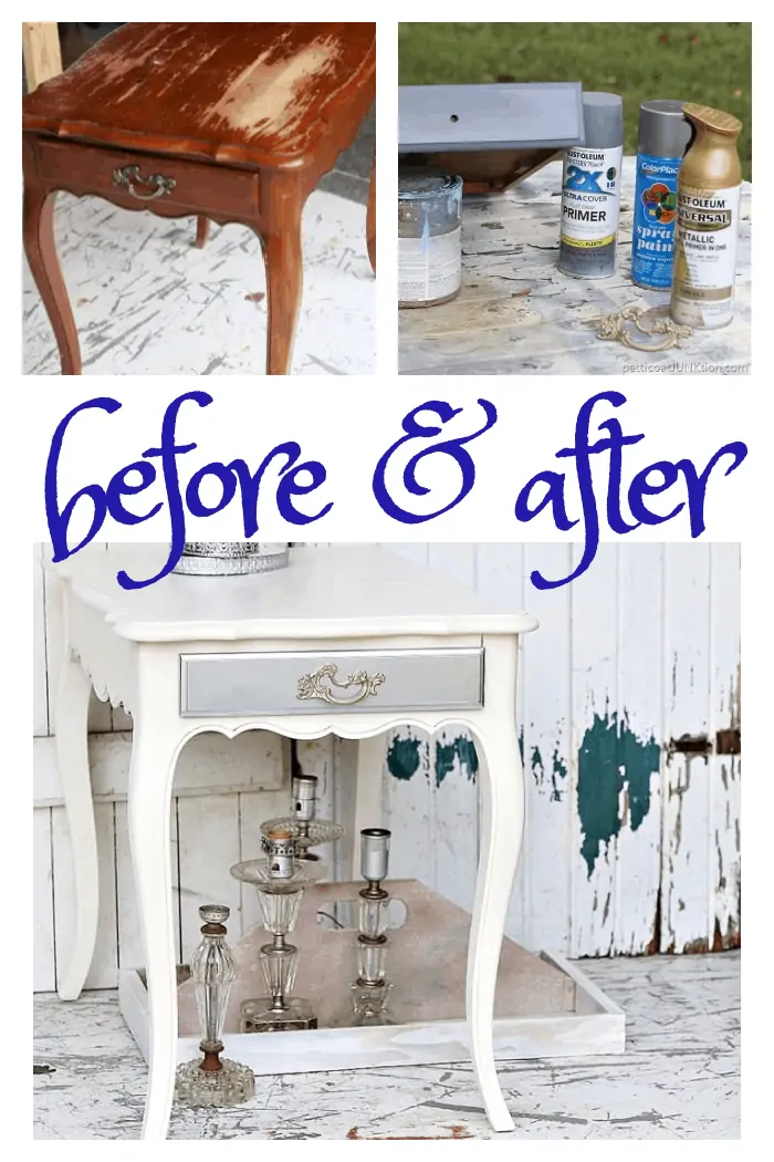 before and after nightstand table paint makeover