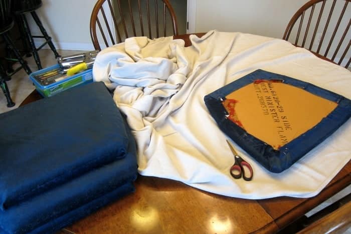 cut drop cloth fabric to cover chair seats