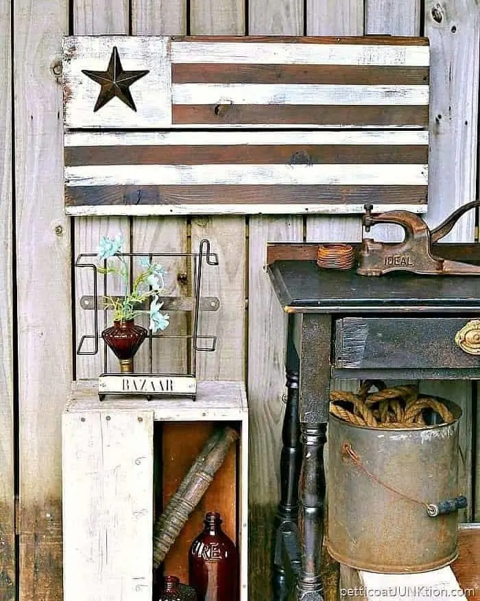 decorating with a rustic Farmhouse style flag by Petticoat Junktion