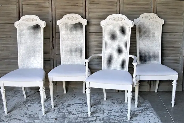 how to paint cane back chairs and cover the seats with drop cloths