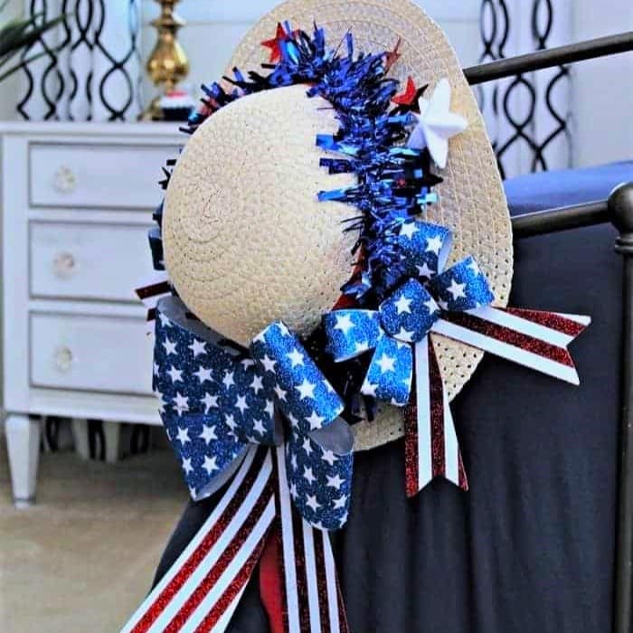 red white and blue patriotic door decor