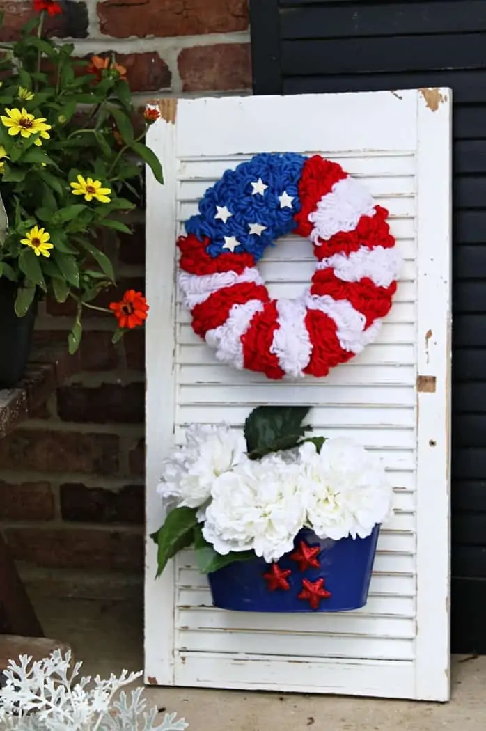 red white and blue patriotic shutter sign