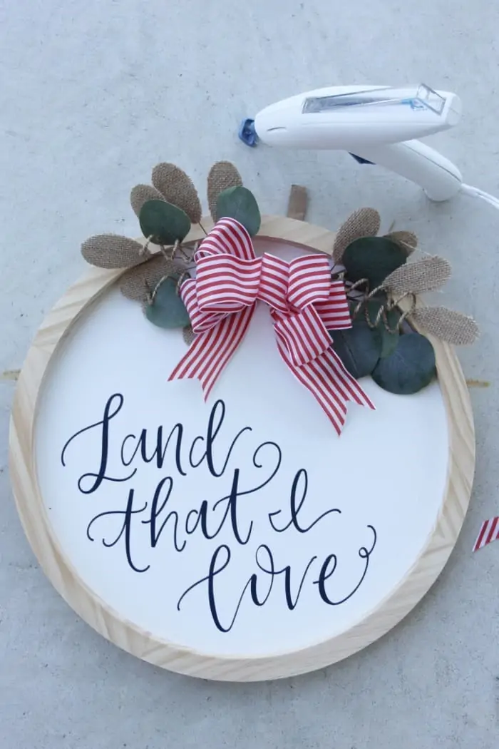 using glue gun on wreath