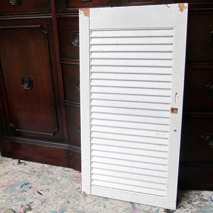 white wood shutter to recycled into a patriotic sign