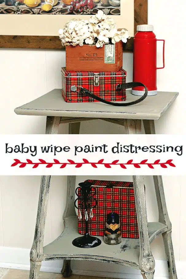distress painted furniture using baby wipes