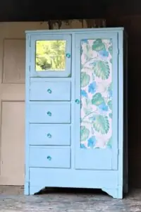furniture makeover in green and blue with tropical flower design