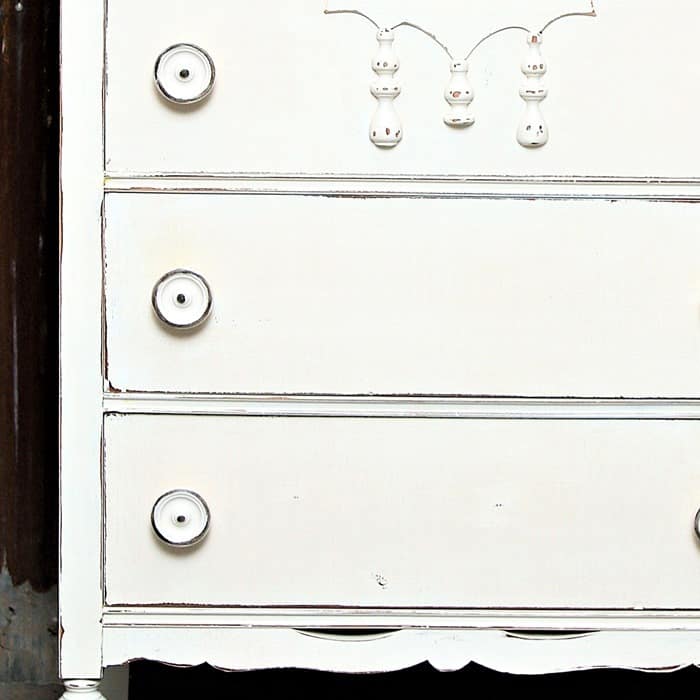 furniture makeover with white paint and fat wood knobs