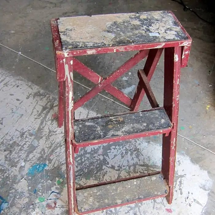 Old Red Step Ladder Obviously Used By A Painter | Junk Shop Find