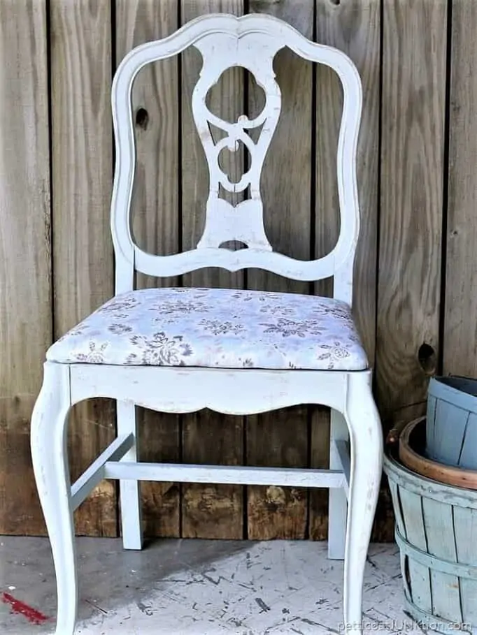 light blue chair with Waverly fabric seat