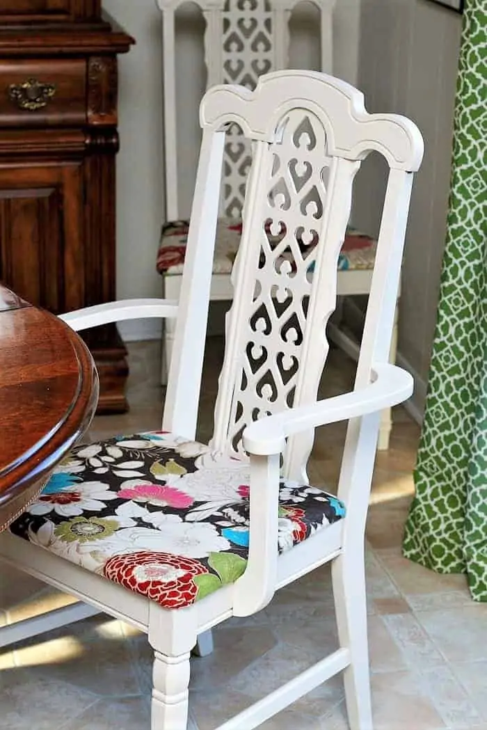 21 Chair Makeovers: Painted Chairs With New Fabric Covered Seats