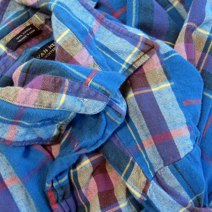 plaid flannel shirt from Goodwill for craft project