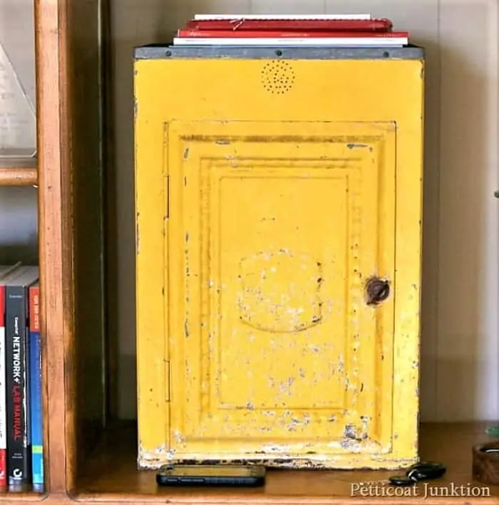 yellow tin cabinet