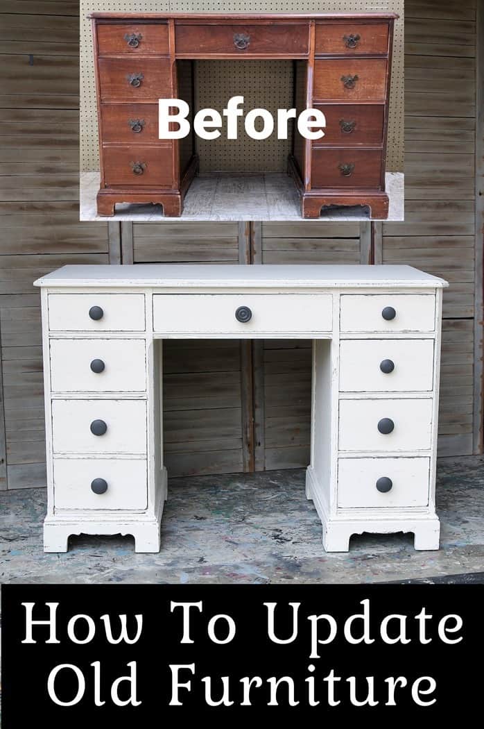 how to update an old desk with white paint and new knobs