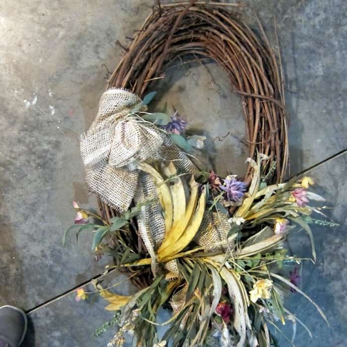grapevine wreath to turn into a Christmas wreath