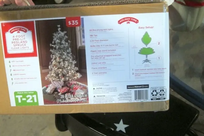 small outdoor Christmas tree from Walmart