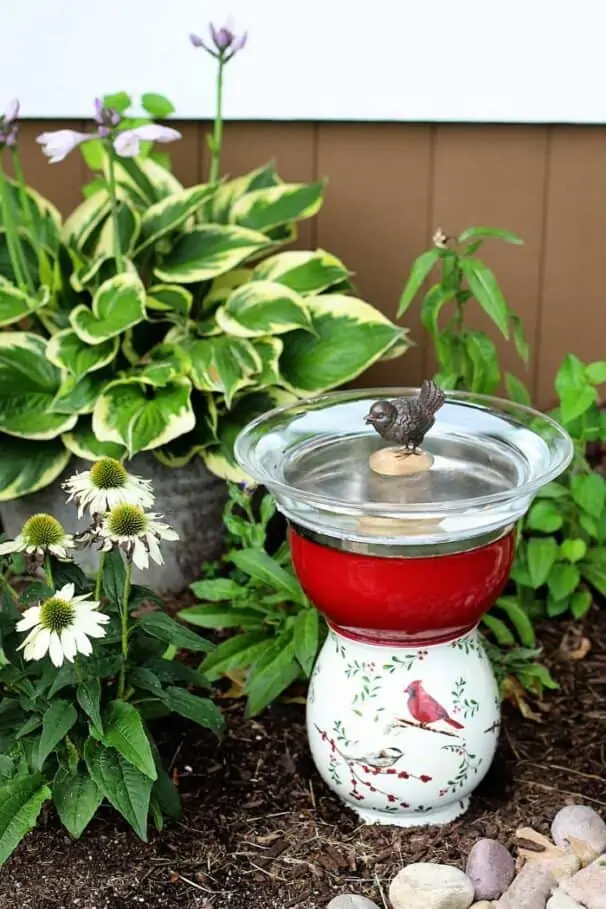 upcycled bird bath