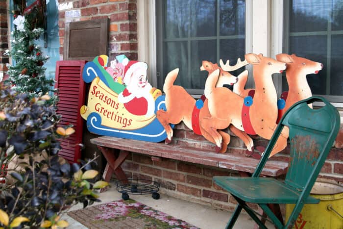 vintage Santa and reindeer porch decorations vintage Santa and reindeer porch decorations