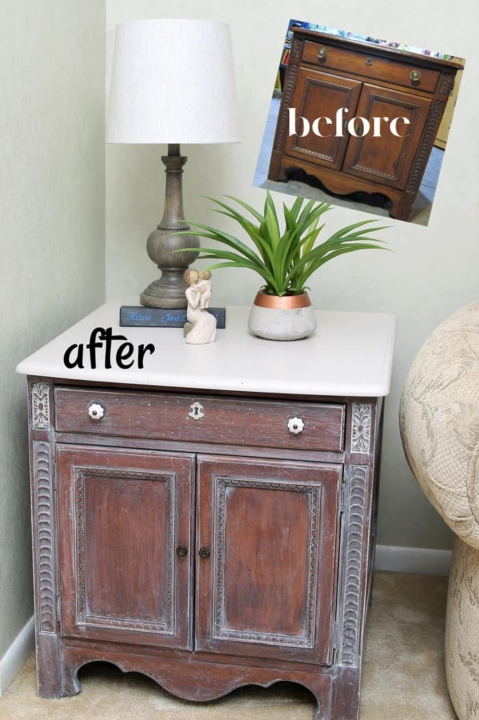 before and after whitewashed furniture