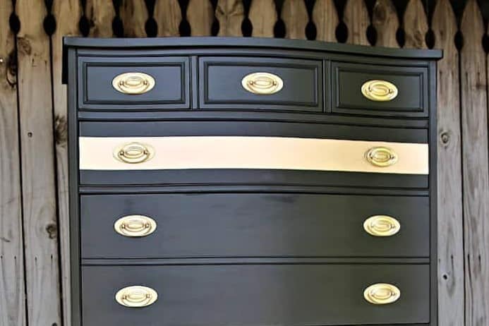 how to paint a gold stripe on black furniture