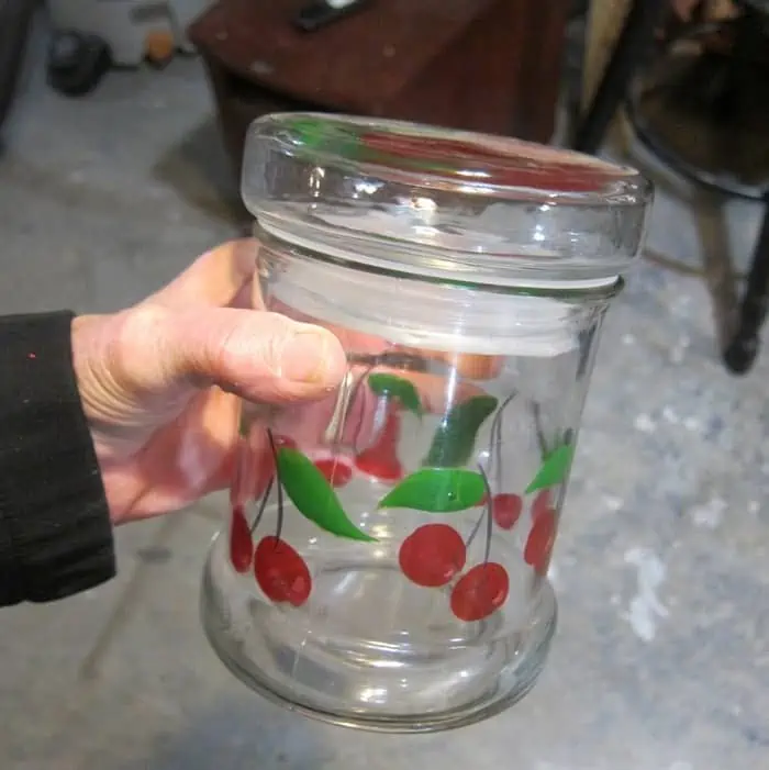 glass container with cherry design