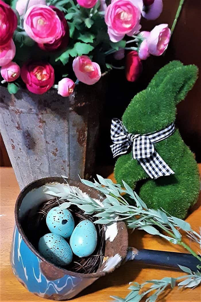 Rabbit and bird nest Easter or Spring decor