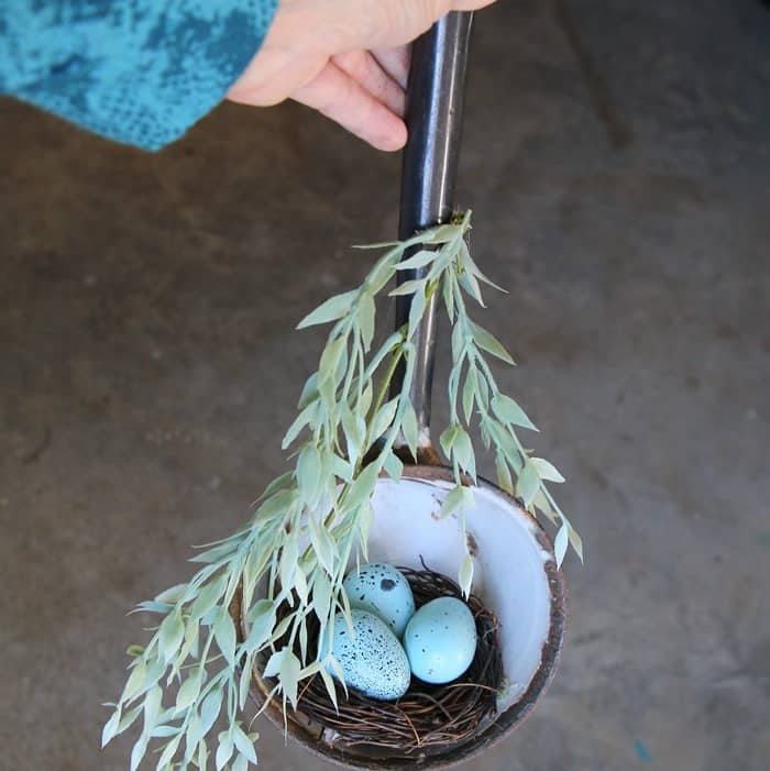 adding greenery to a recycle bird nest project