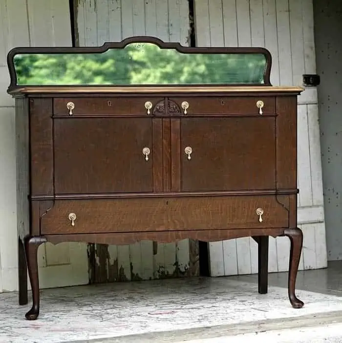 buffet with mirror and painted top with stained finish drawers