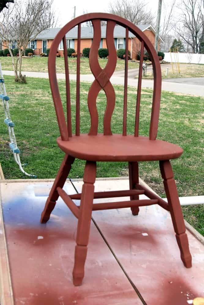 chair painted with red primer