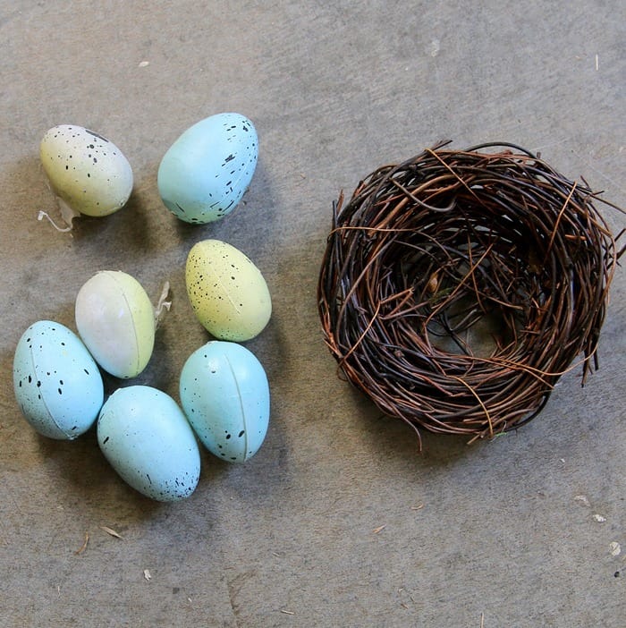 faux bird eggs and nest for display idea