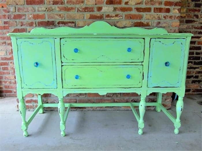 layered paint colors for vintage sideboard