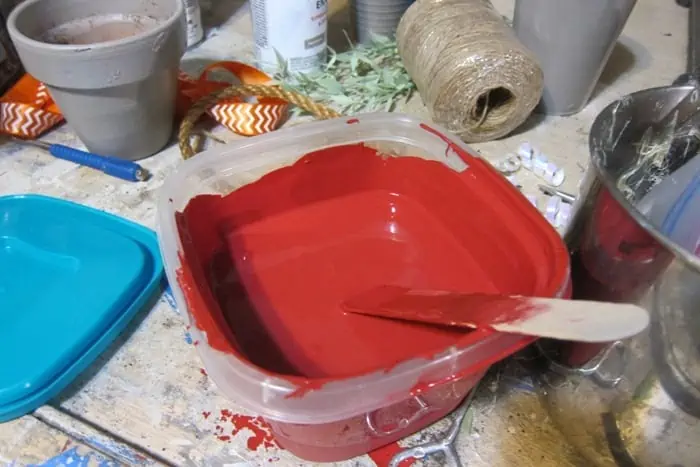 mixing red paint color for furniture
