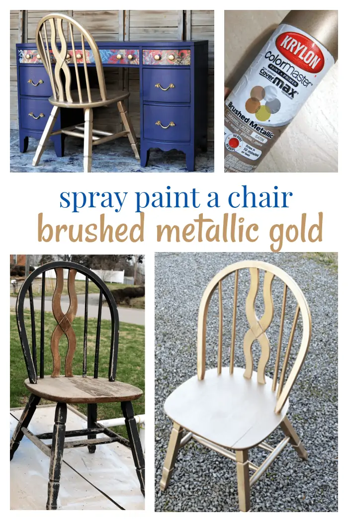 spray paint a chair with Krylon Brushed Metallic Caramel Latte soft gold color