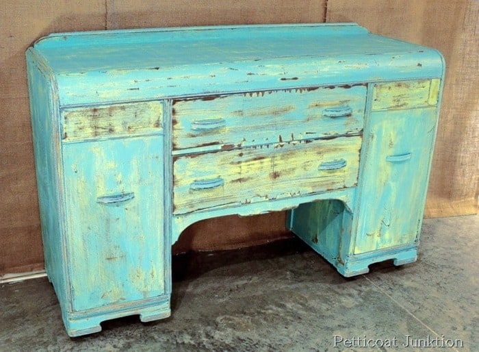 turquoise and yellow buffet