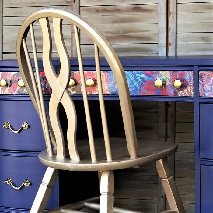 two paint makeovers metallic gold chair with navy blue desk