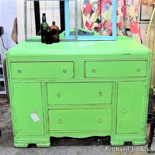 vintage buffet painted green and distressed (2)