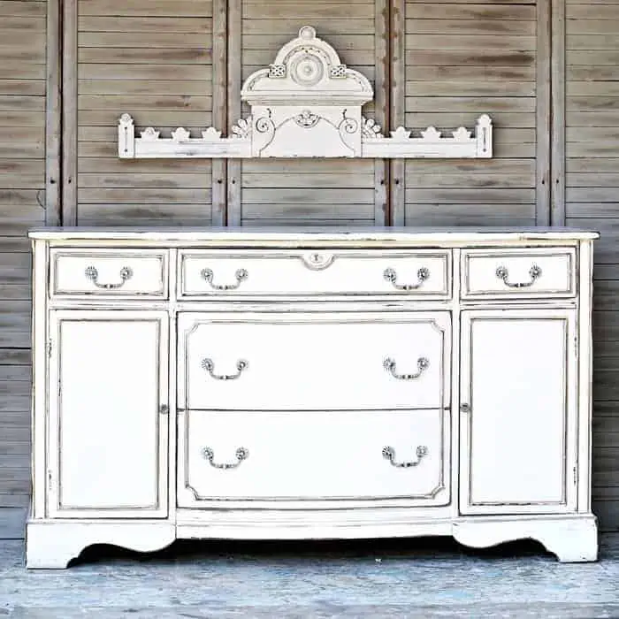 white furniture with distressed paint and painted drawer pulls