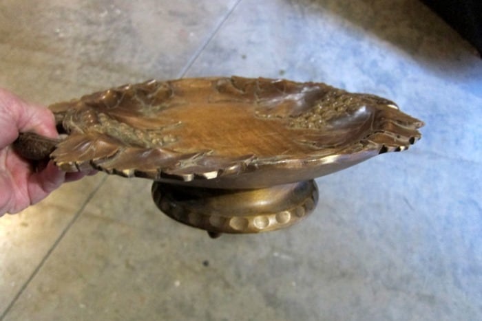 wood fruit bowl with musical rotating pedestal