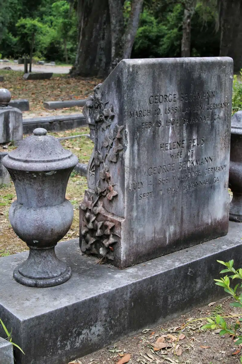 George Beckman Gravestone at Bonaventure Cemetery in Savanah, Georgia 