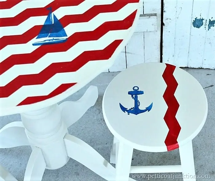 painted red white and blue nautical furniture
