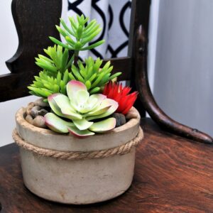 wrap an old crock with sisal rope and fill it with succulents