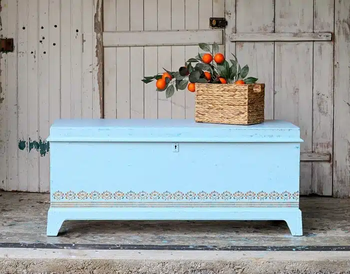 how to paint a cedar chest blue and orange