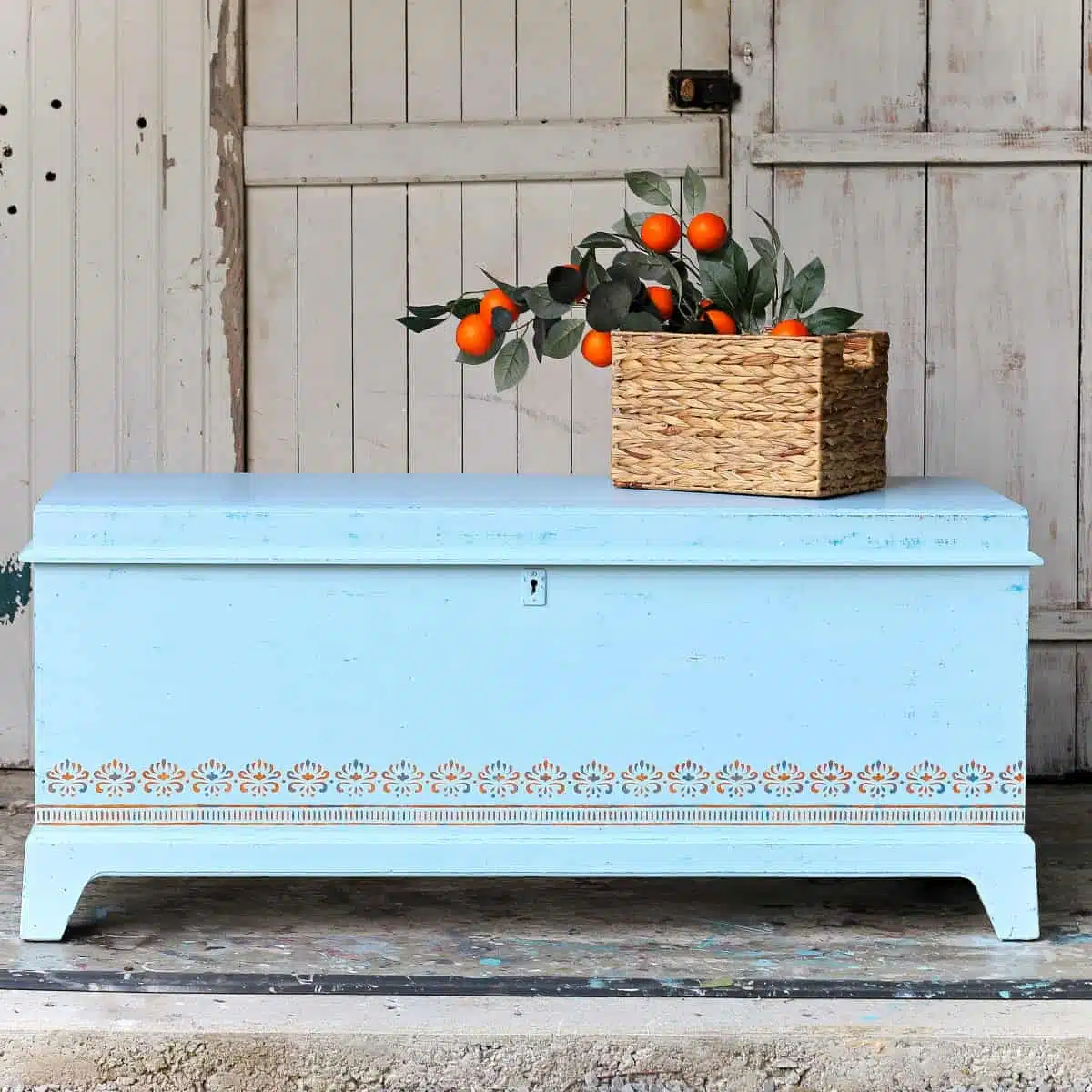 How To Paint A Cedar Chest And Stencil A Handmade Charlotte Design In Orange And Blue