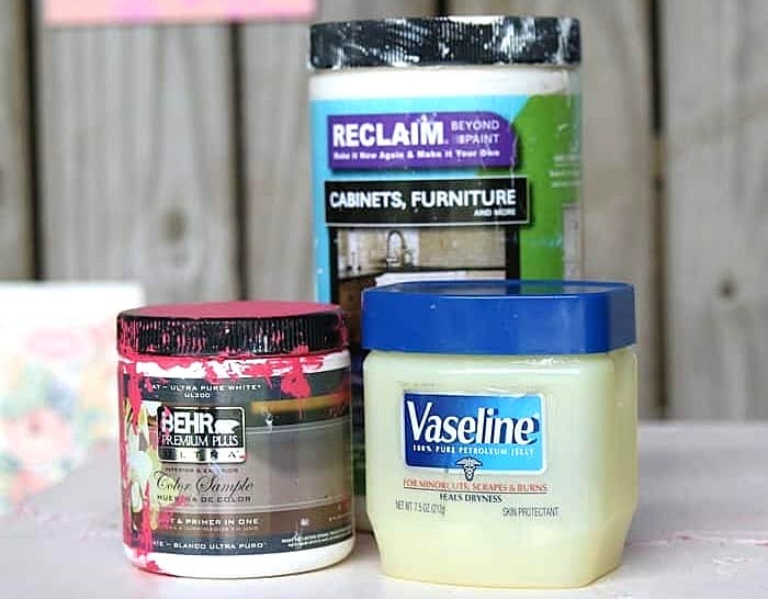 Products needed to distress furniture paint using Vaseline
