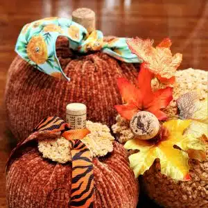 how to cover foam pumpkins with recycled sweaters from the thrift store